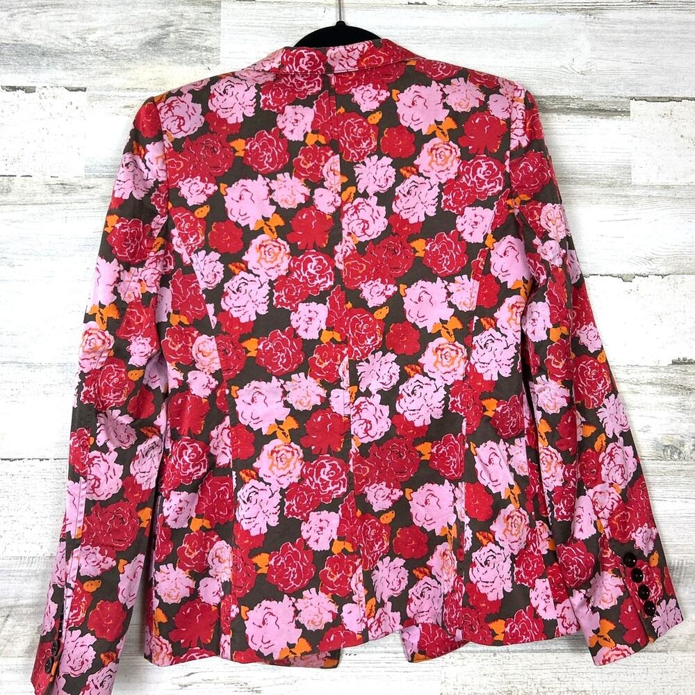 Linda Allard Ellen Tracy Women’s 4 Red Pink Floral Silk Tailored Blazer Jacket - Picture 2 of 5